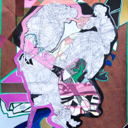 La Fête Galante, 2023, detail, analog hand cut collage, paper, marker, pencil, watercolor chalk on paper